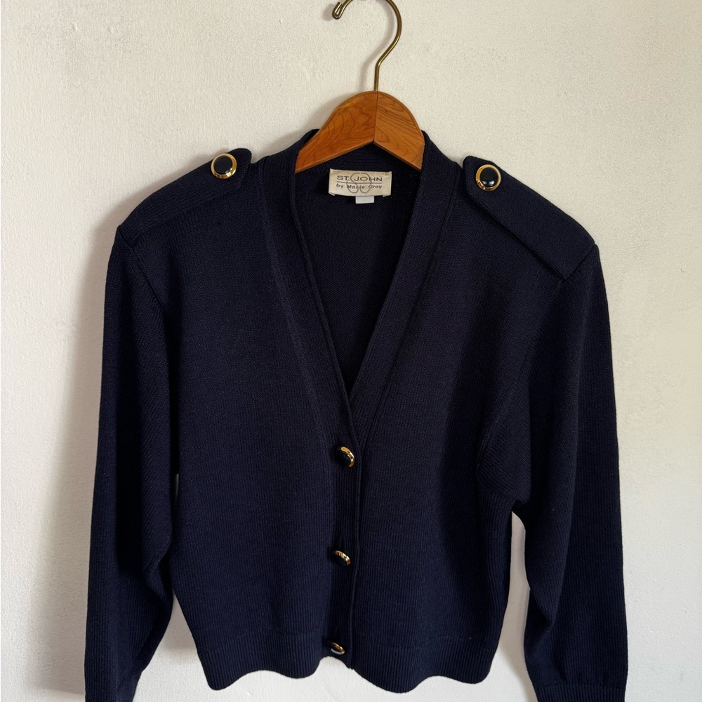 Vintage St John Navy Blue Button-Up Sweater